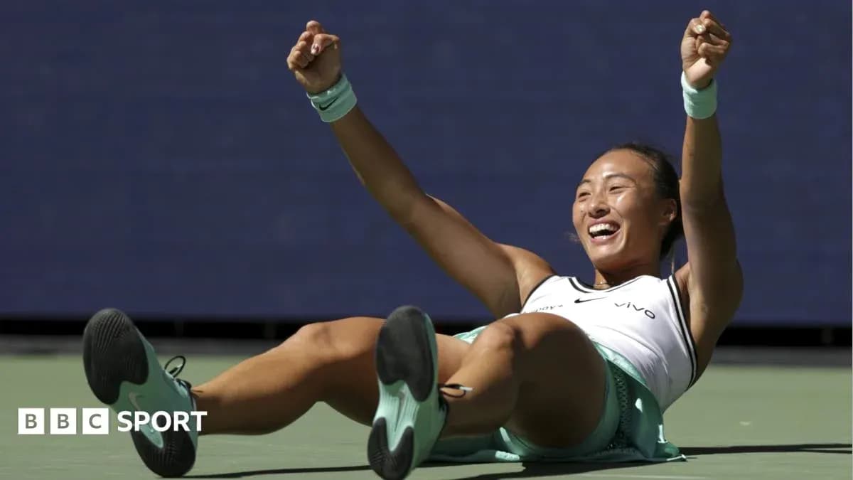 Tennis player celebrating on the court after match