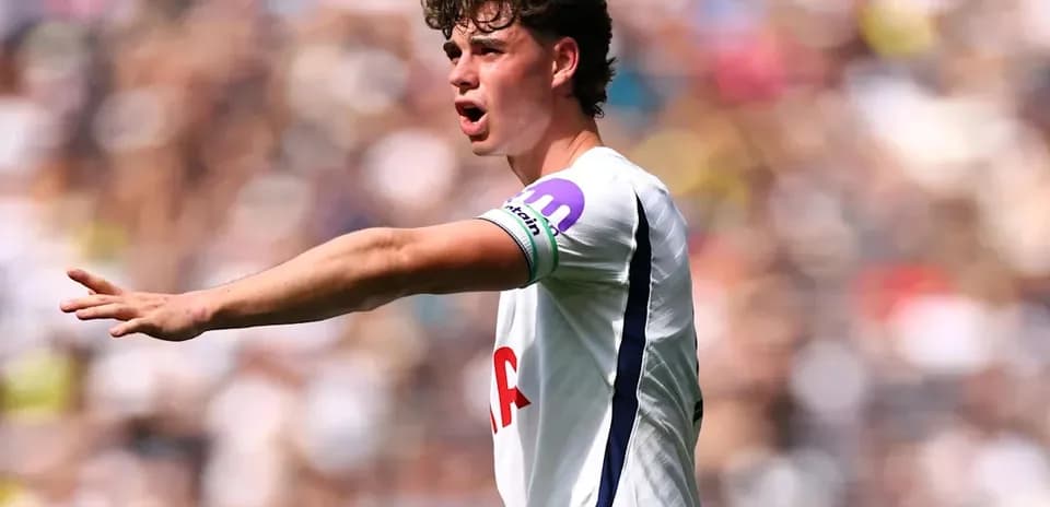 Player gesturing during match in Tottenham kit