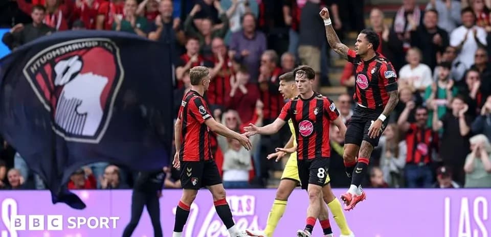 AFC Bournemouth players celebrating a goal with fans