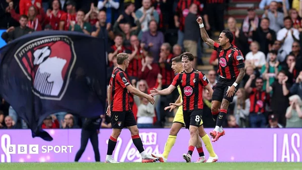 AFC Bournemouth players celebrating a goal with fans