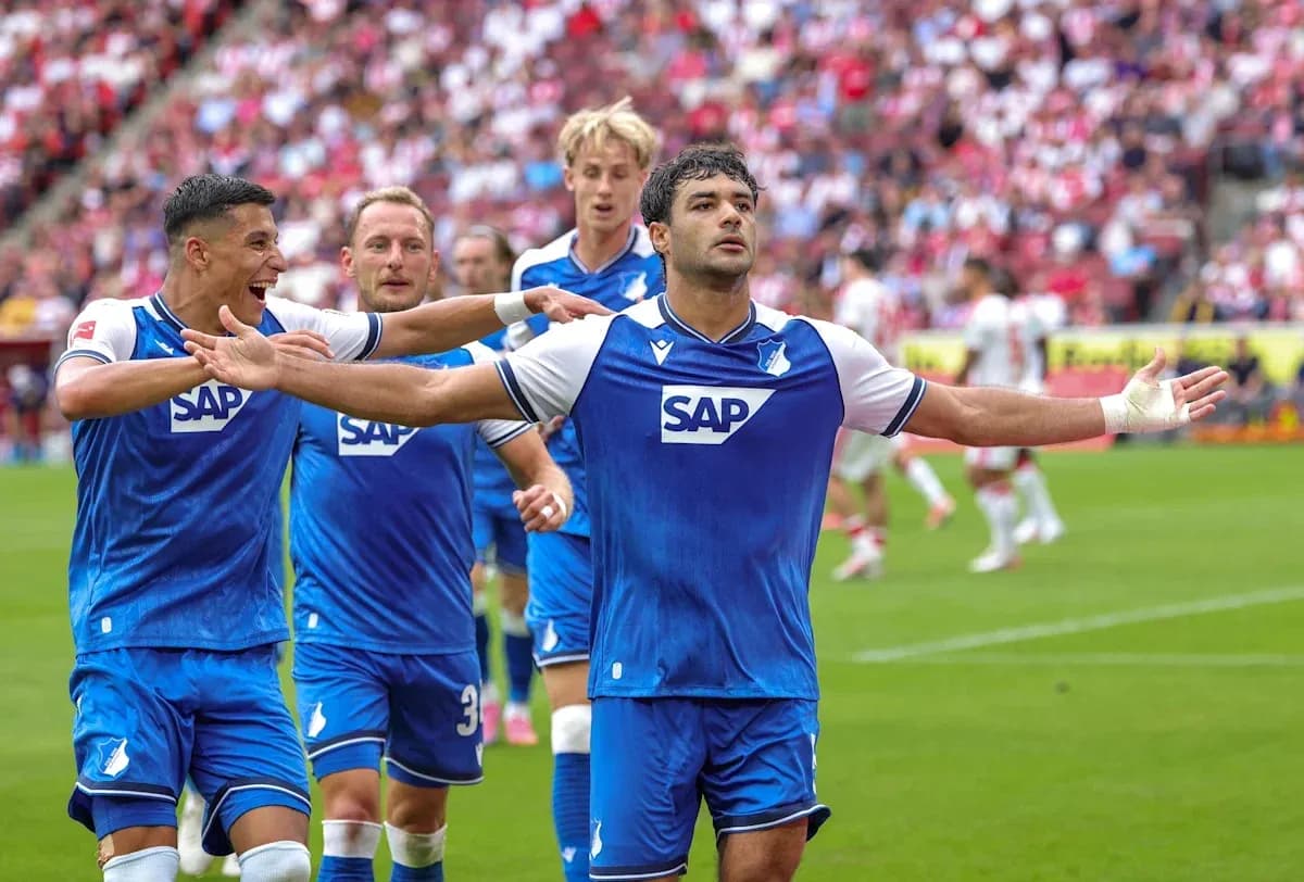 Hoffenheim players celebrating a goal on the field