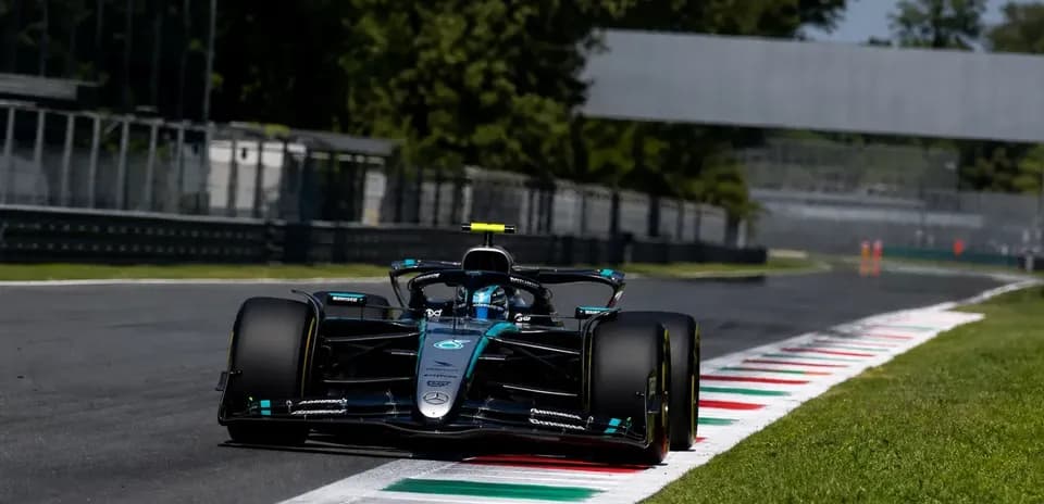 Formula 1 car navigating a corner on track