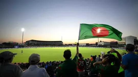 Fan waving Bangladesh flag at cricket match
