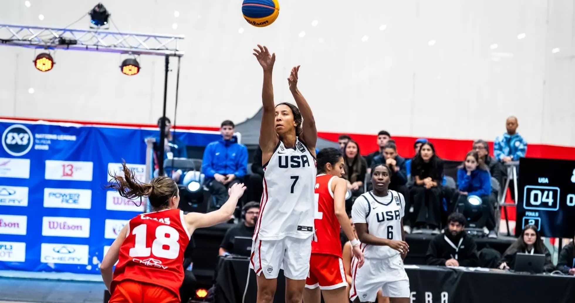 Player shooting a basketball during a game