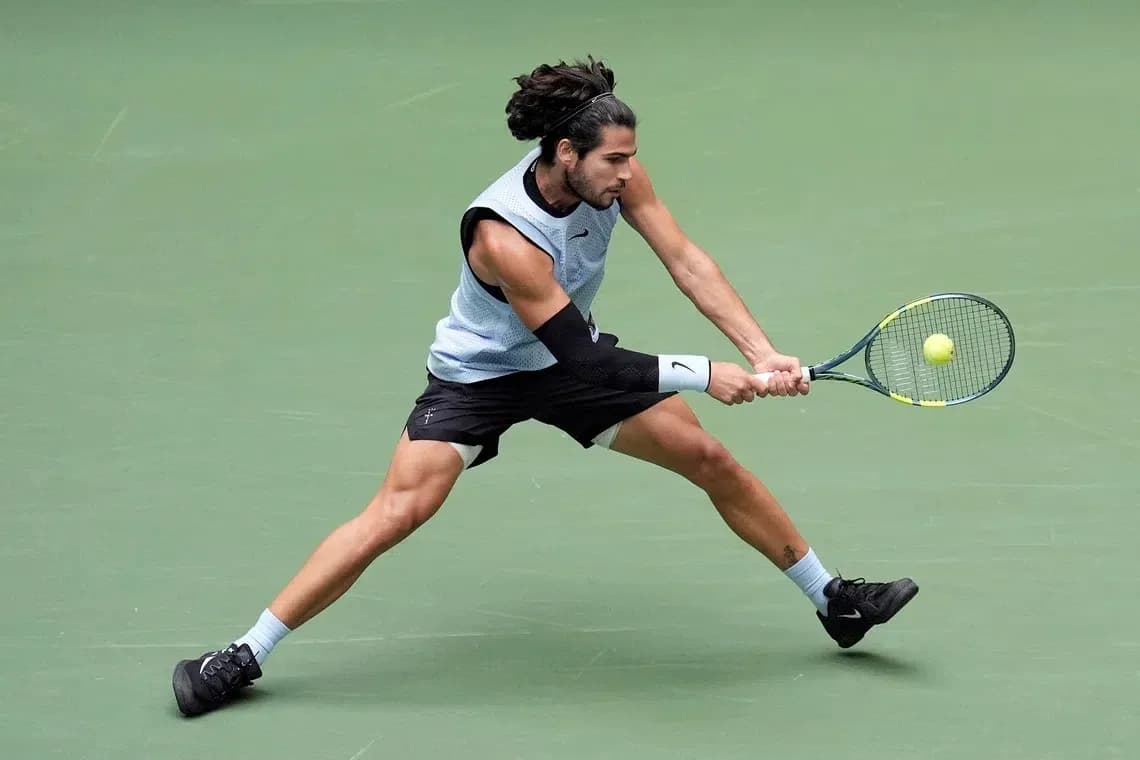 Player executing a forehand shot on court