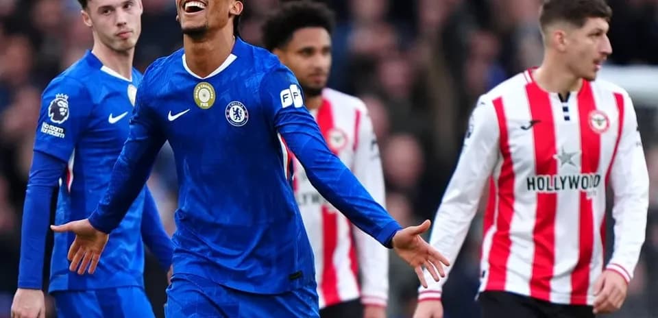 Chelsea player celebrating during match against Brentford