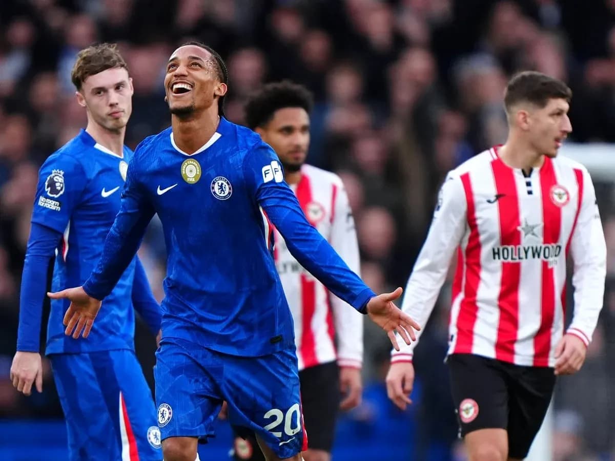 Chelsea player celebrating during match against Brentford