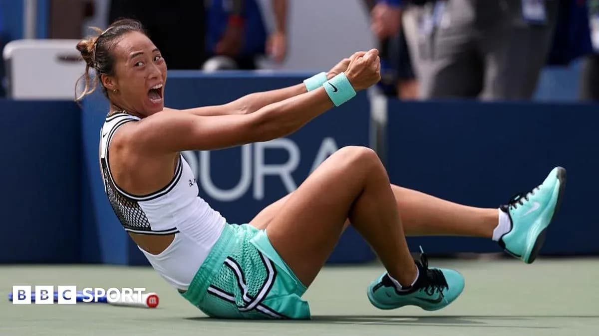 Tennis player celebrating on the court after victory
