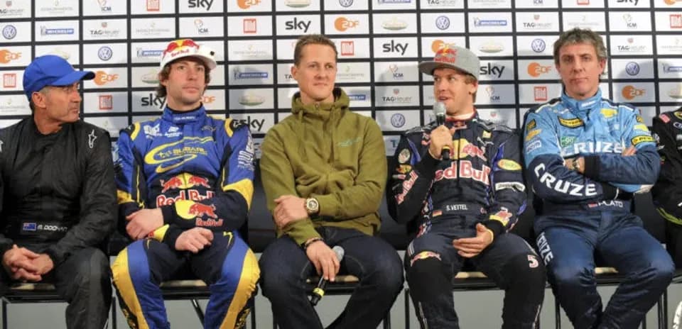 Five drivers seated at Race of Champions press event