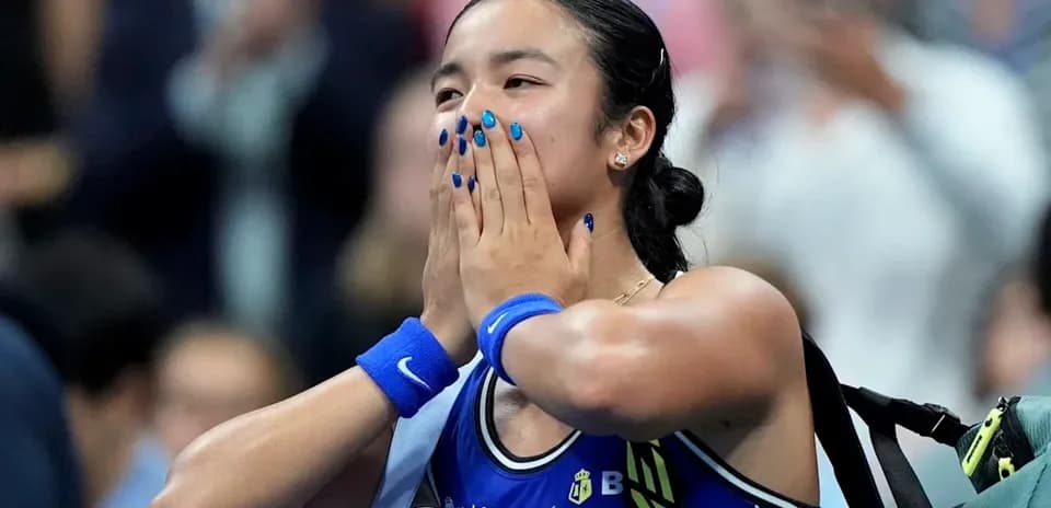Tennis player celebrating after a match victory