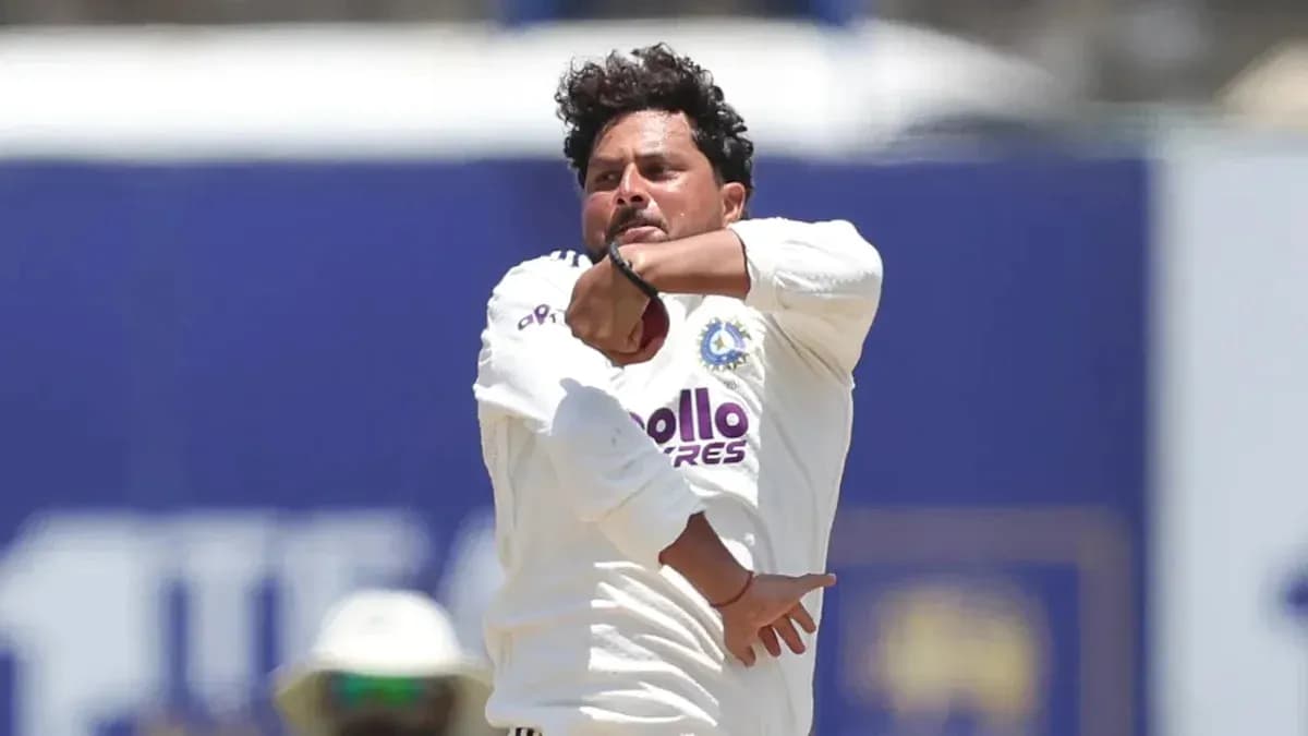 Bowler delivering a ball during cricket match
