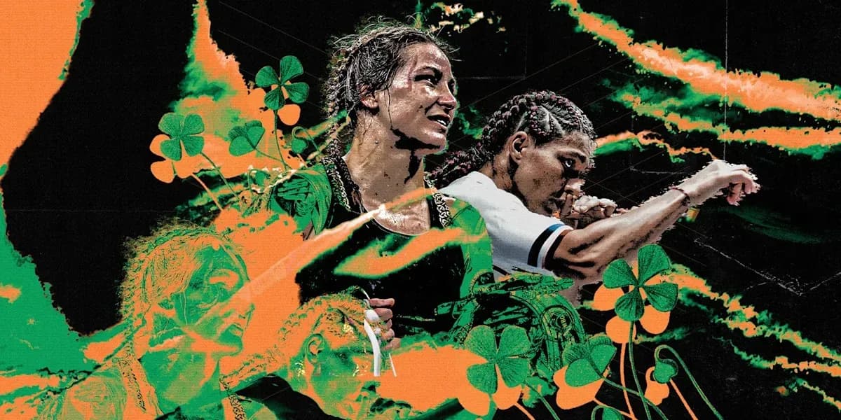 Two female athletes in action with vibrant background