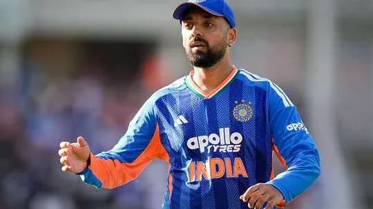 Cricketer in blue India jersey during match