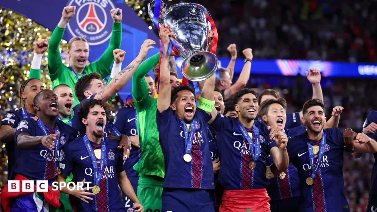 Paris Saint-Germain celebrating UEFA Champions League victory