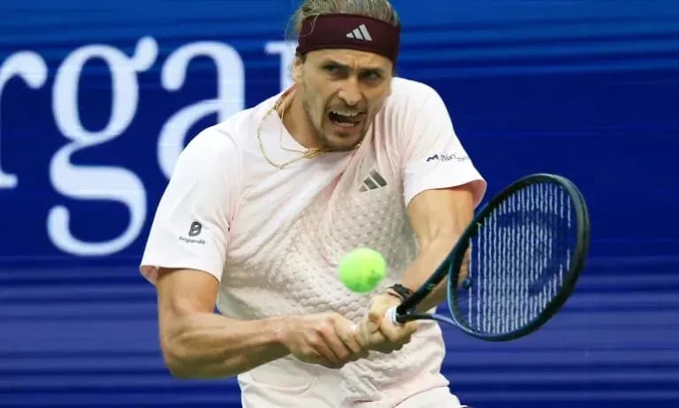 Player hitting a backhand during tennis match