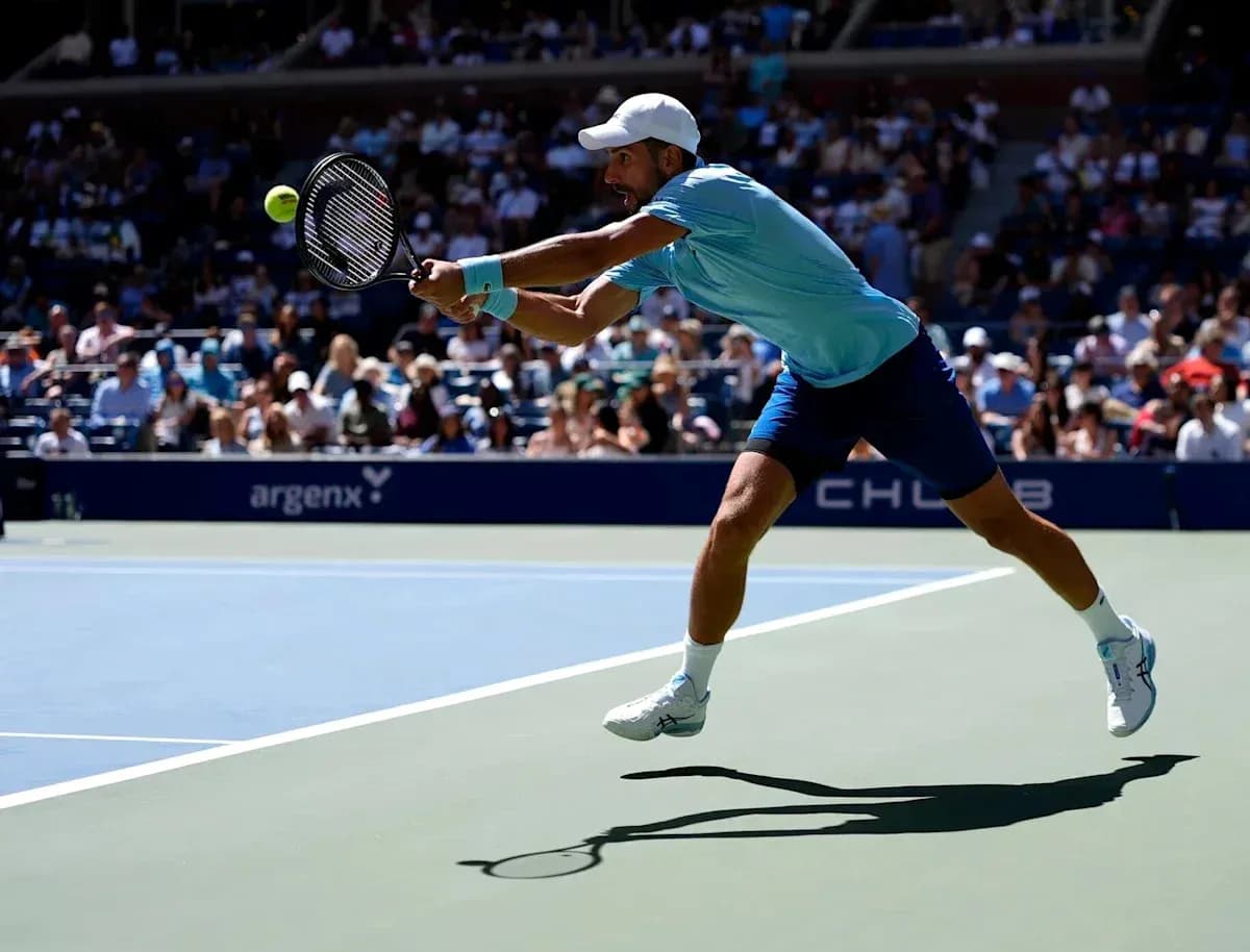 Player executing a forehand during tennis match