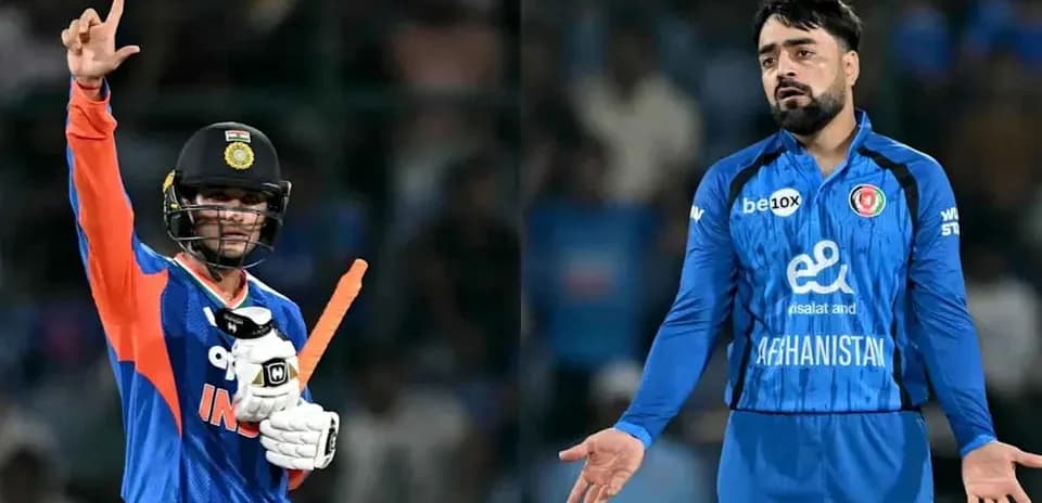 Cricketers from India and Afghanistan during match