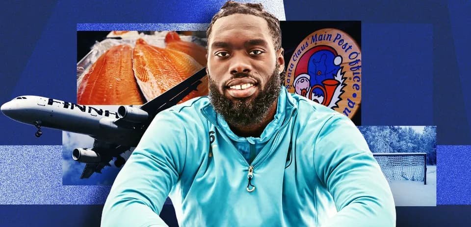 Athlete posing with various thematic background images