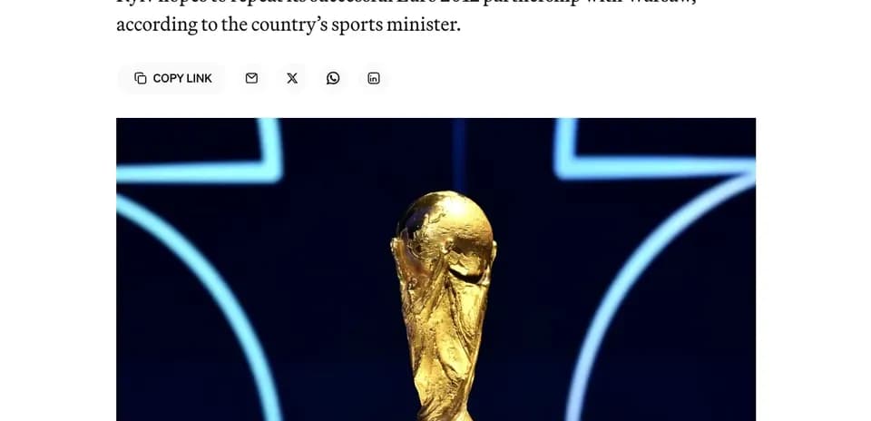FIFA World Cup trophy displayed on podium