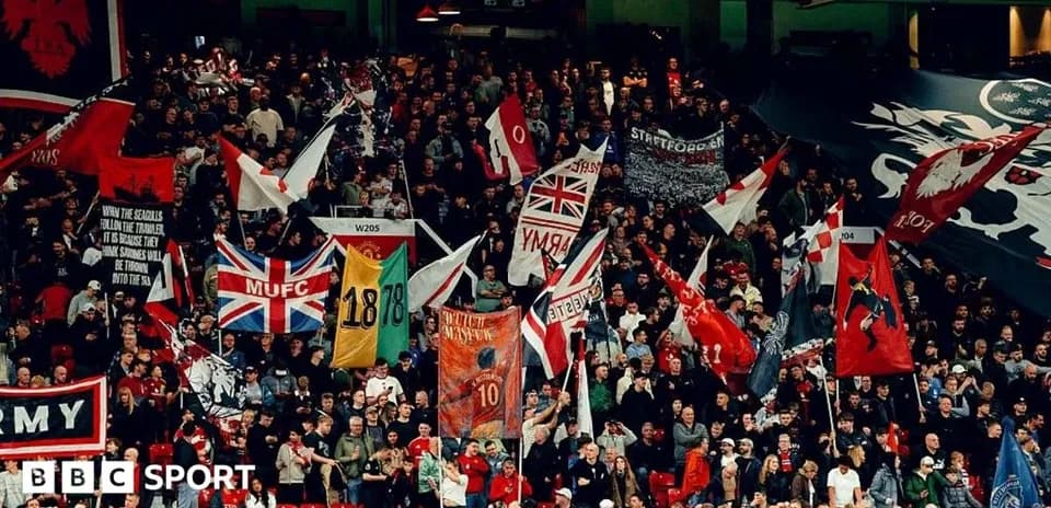 Crowd of fans with flags at a football match
