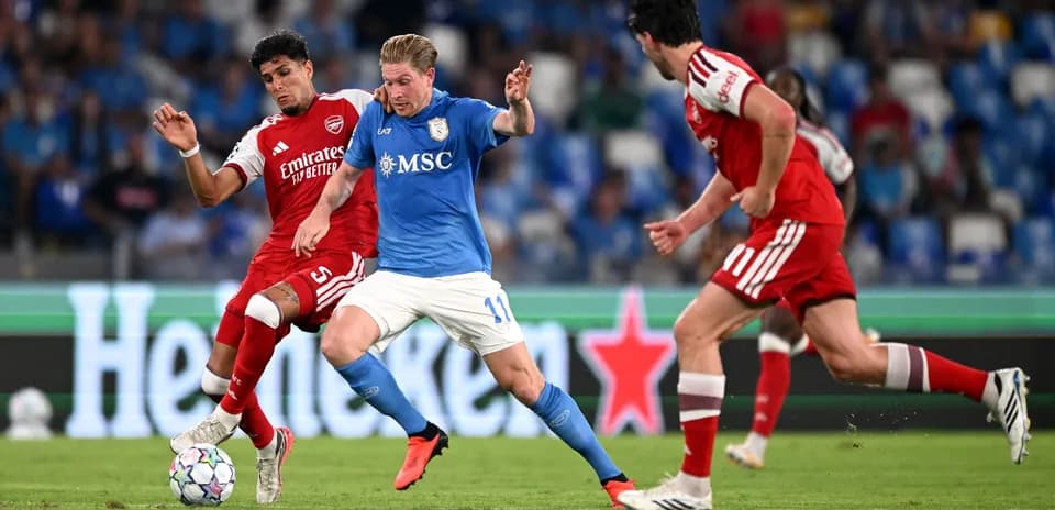 Players contesting the ball during a match