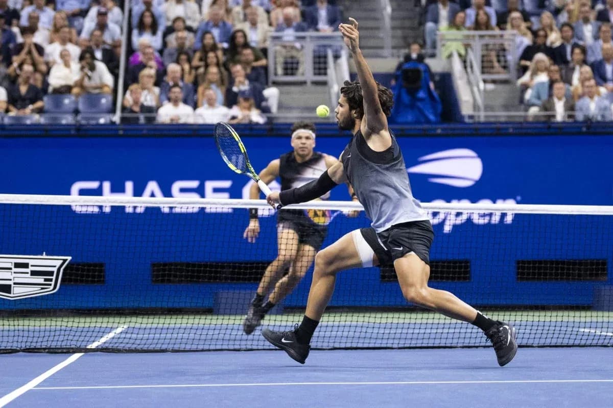 Player hitting a tennis ball during match at US Open