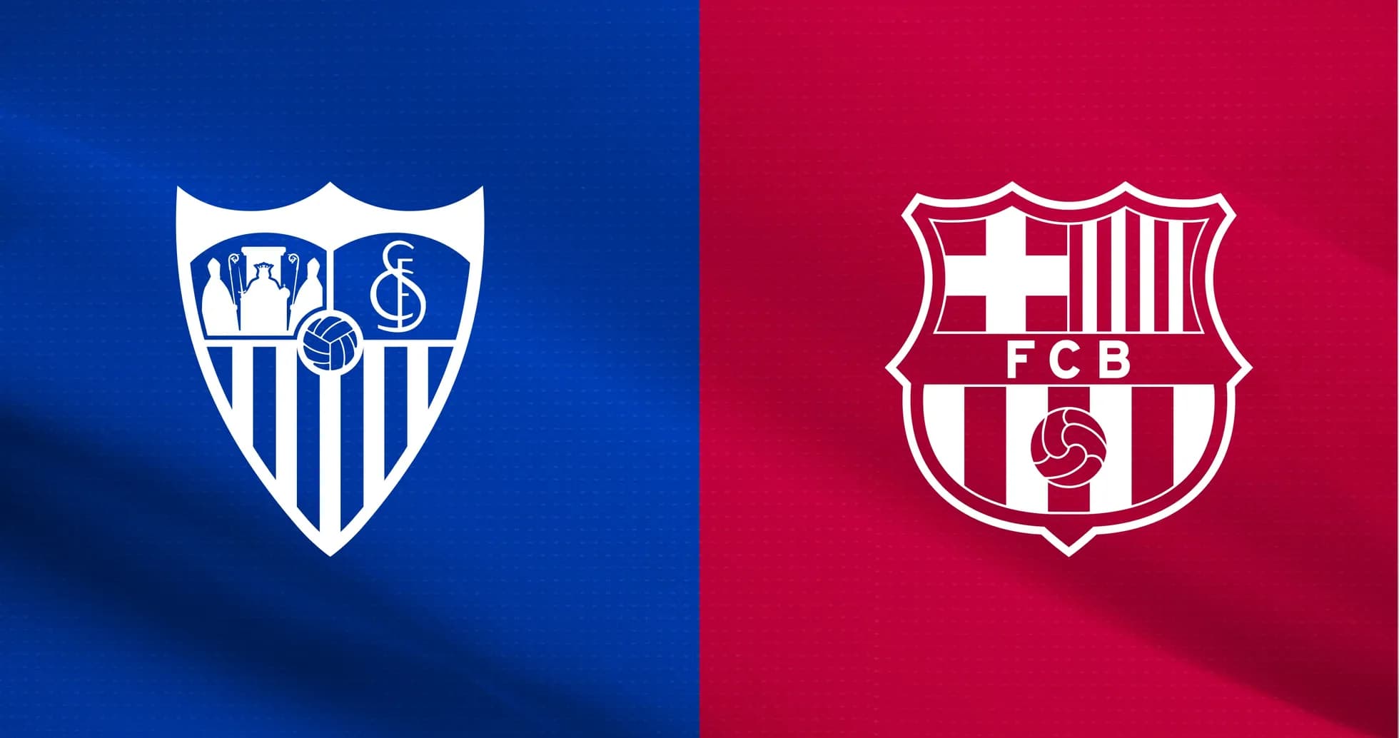 Logos of Sevilla FC and FC Barcelona on flags
