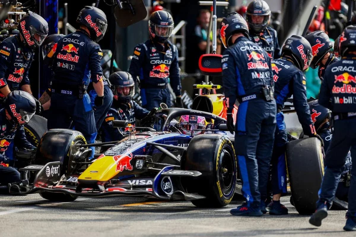 Red Bull Racing team performing a pit stop