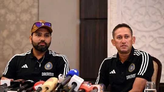 Rohit Sharma and coach at press conference