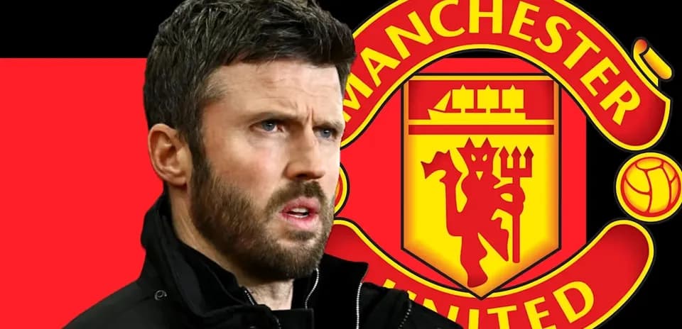 Coach in front of Manchester United logo background