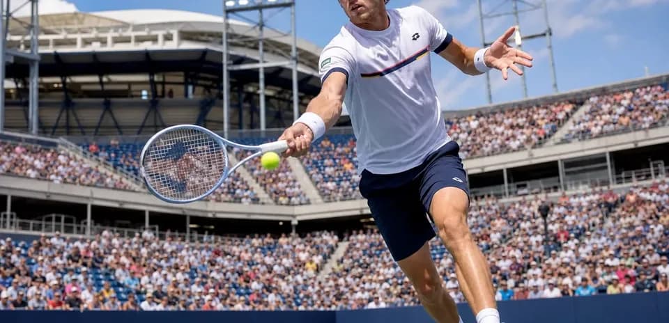 Player hitting a forehand during tennis match