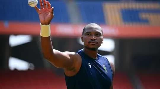 Cricketer holding a ball during practice session