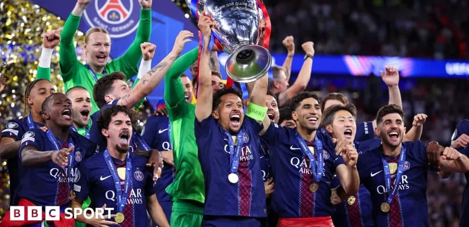 PSG players celebrating UEFA Champions League victory