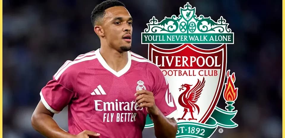 Player wearing pink jersey with Liverpool logo background