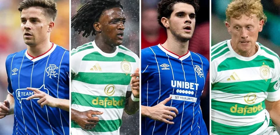 Four football players from Rangers and Celtic teams