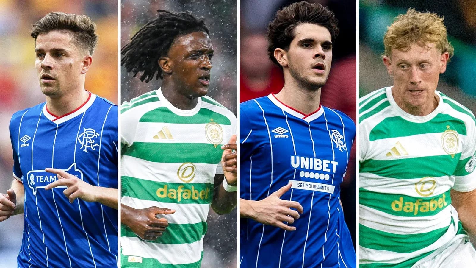 Four football players from Rangers and Celtic teams