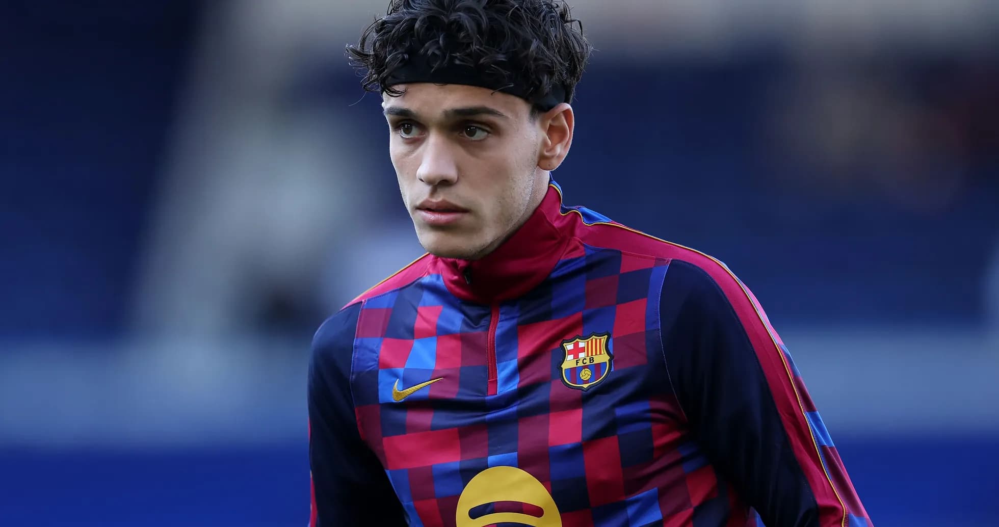 Player in FC Barcelona training kit before match