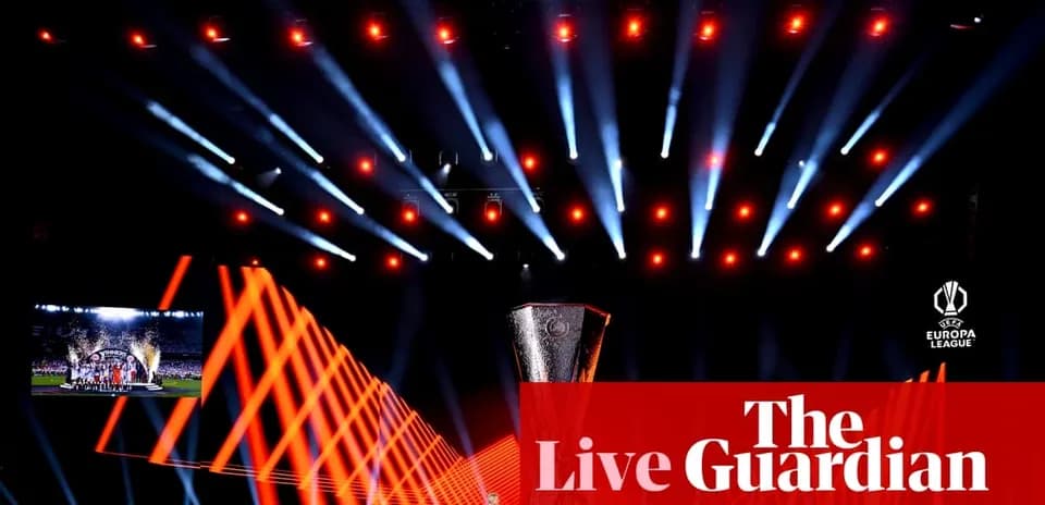 Europa League trophy displayed with stage lighting