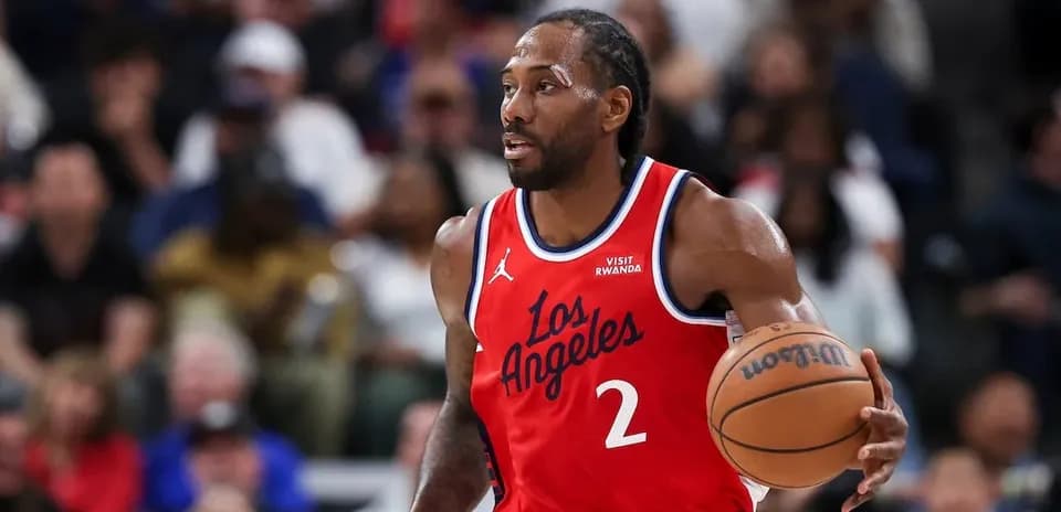 Kawhi Leonard dribbling basketball during game