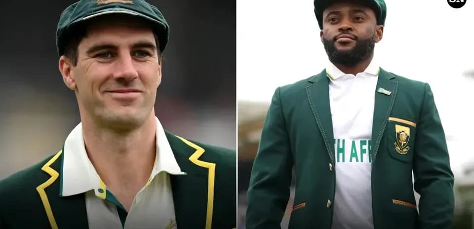Two cricket players in team blazers and caps