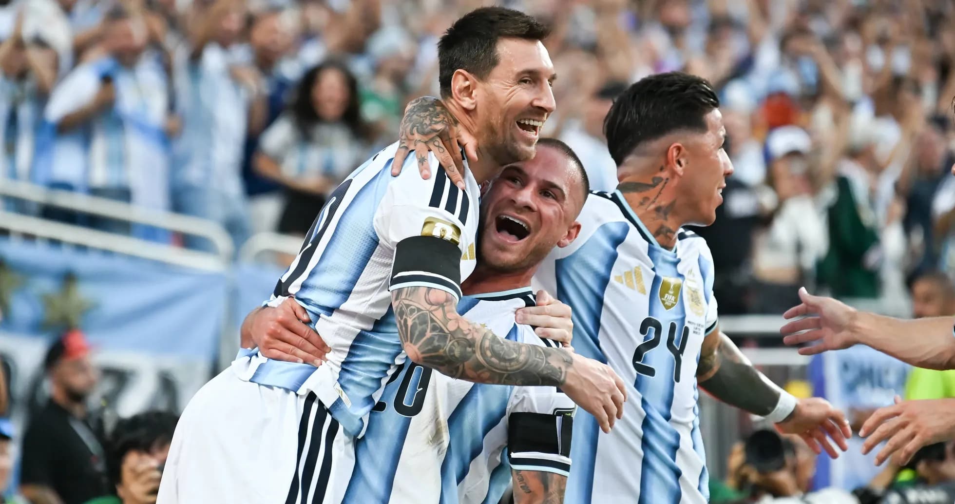 Argentina players celebrating a goal during match