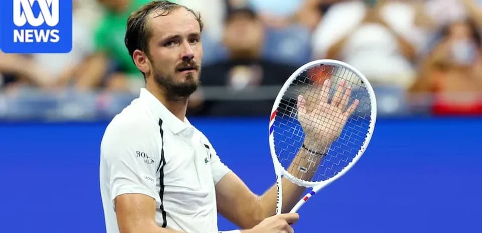 Daniil Medvedev gesturing to crowd during match