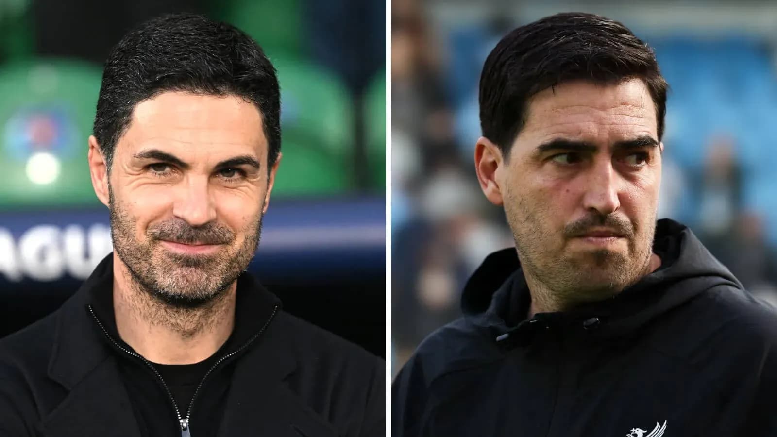 Two football managers on sidelines during match