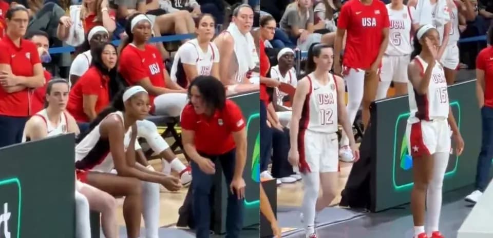 USA women's basketball team during a timeout