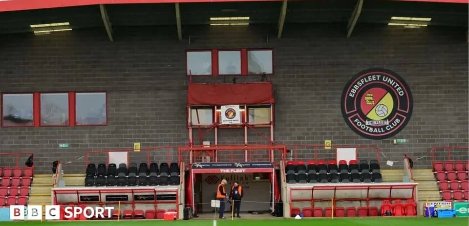 Ebbsfleet United stadium exterior with seating area