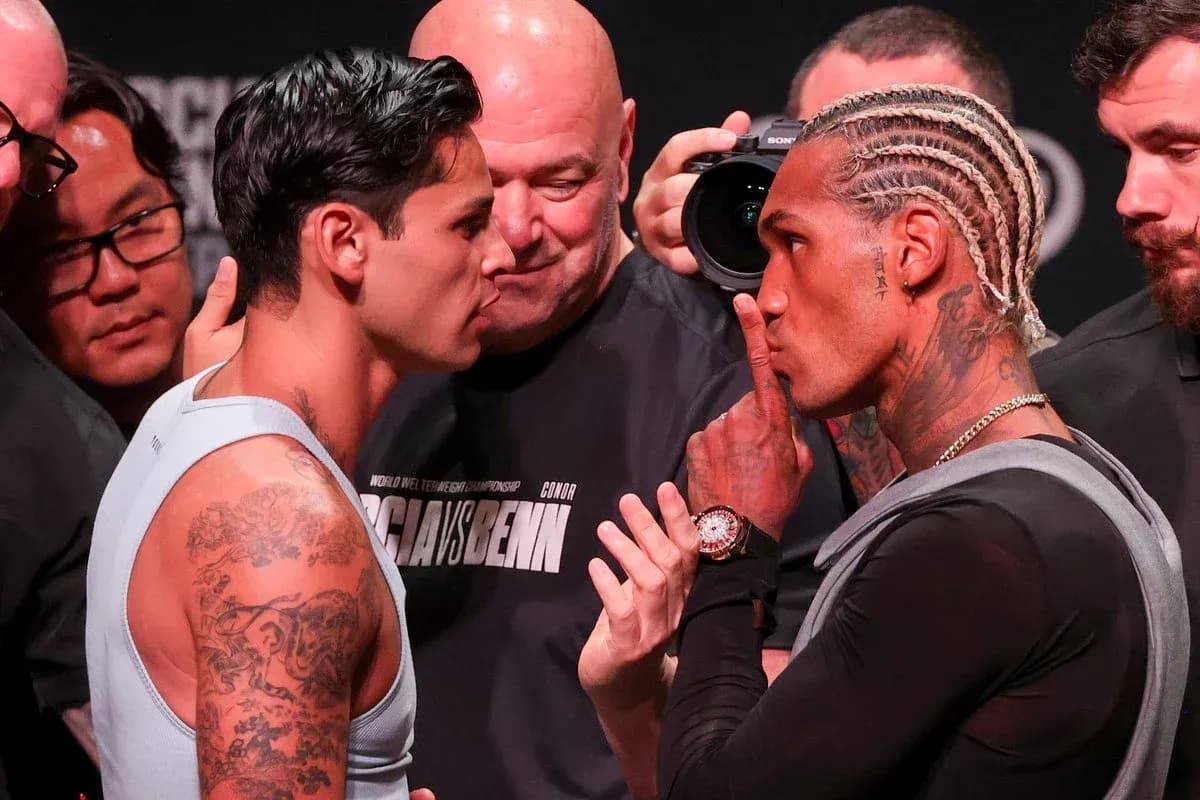 Two fighters face-off at pre-fight weigh-in event