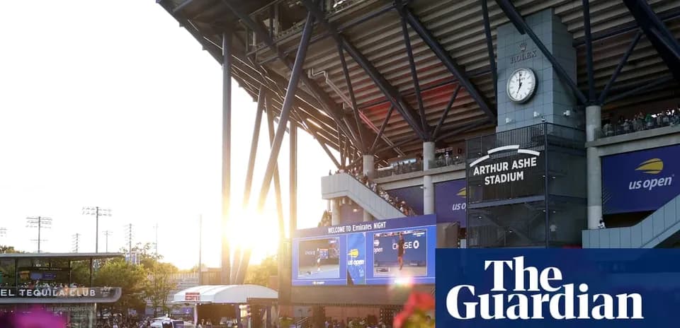 Arthur Ashe Stadium during US Open event at sunset