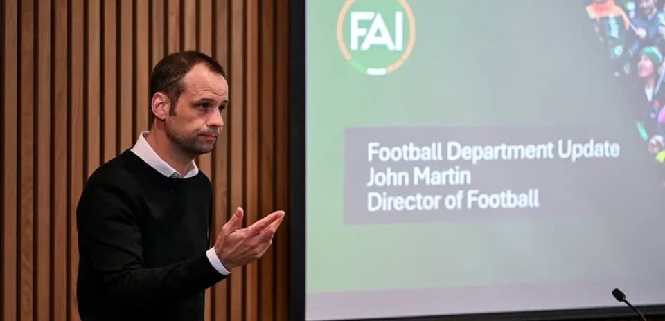 Man presenting at Football Department update event
