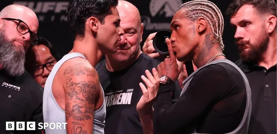 Two boxers facing off at weigh-in event