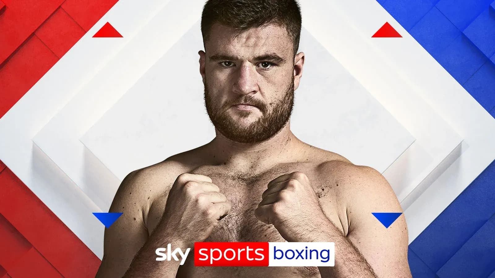 Boxer posing with fists raised for promotion